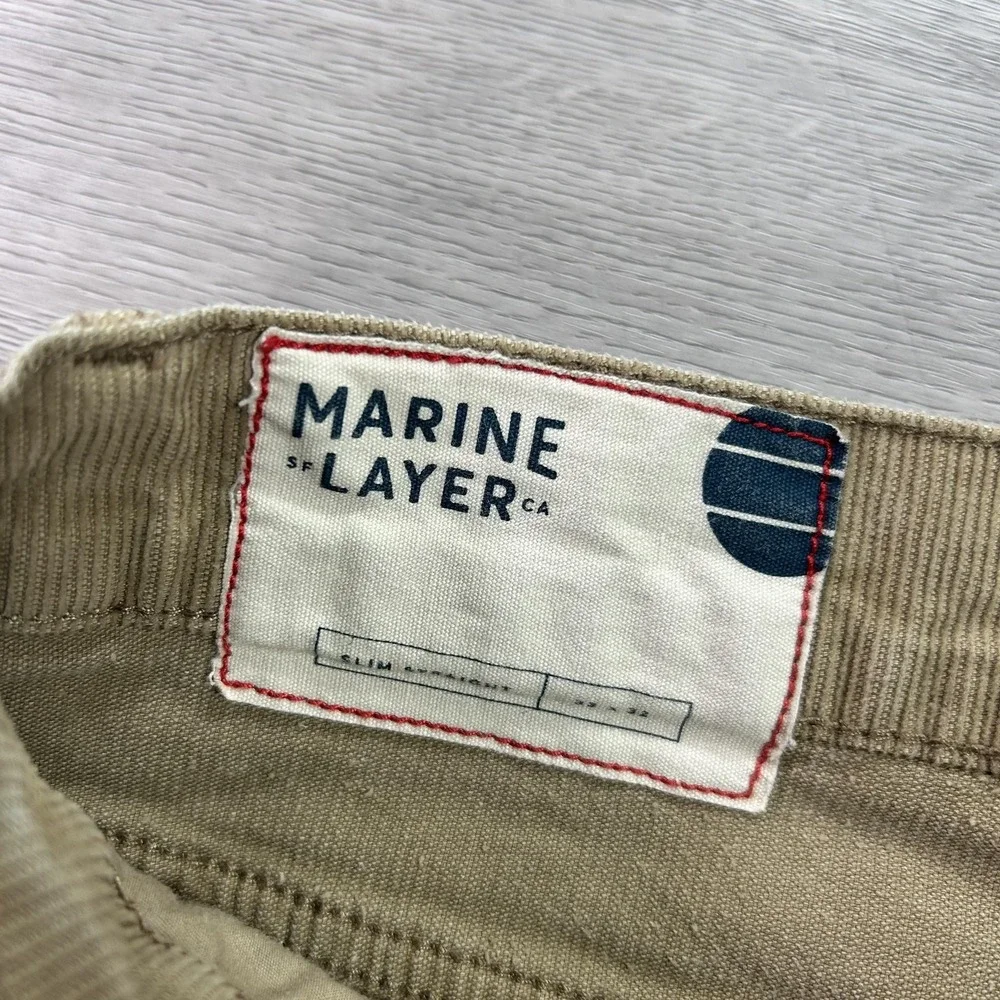 Marine Layer Pants Mens 33x32 Beige Corduroy Slim Straight 5 Pocket Casual